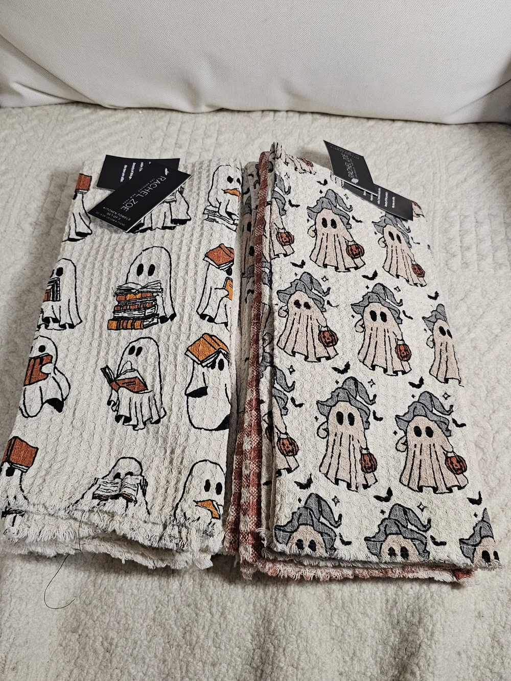 Ghost Print Kitchen Towels - Halloween Cotton Set Of 6 Ghost Book Reading